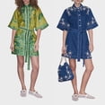 thumbnail image 4 of Women Embroidered Denim Shirt Dress Belted Button Down Short Sleeve Casual Summer Mini Dress, 4 of 4