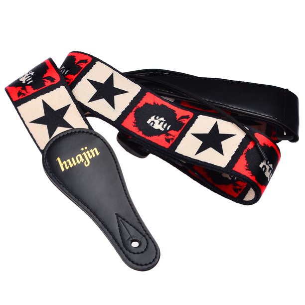 Jimi Hendrix Star Printing Adjustable PU Leather Ends Polyester Guitar