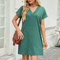 thumbnail image 5 of Summer Dresses for Women V-Neck Short Sleeve Sundresses Solid Color Casual Beach Everyday Vacation T-Shirt Loose Dress, 5 of 7