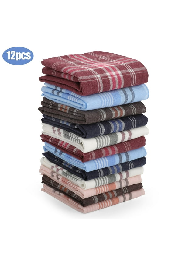 12pcs Classic Plaid Handkerchiefs for Men, DISEN Soft Cotton Hankies, 14''x14'' Square Pocket