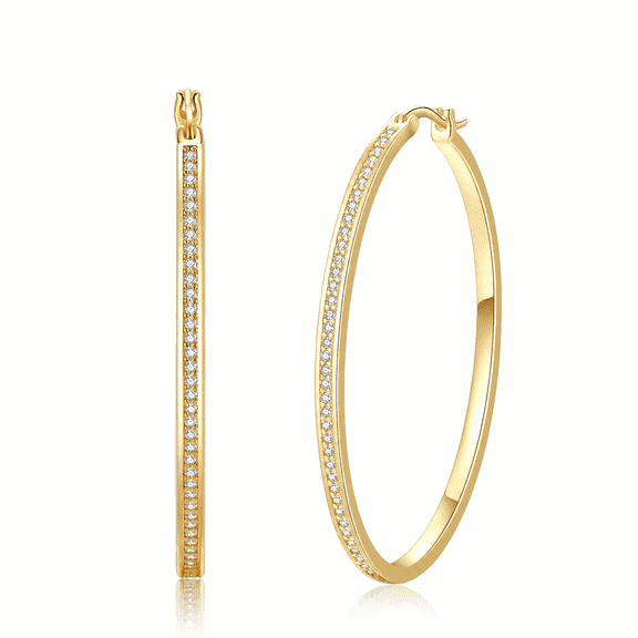 VEEDOFA 14K Gold Plated Cubic Zirconia Hoop Earrings for Women, 30/40/50 mm