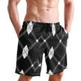 thumbnail image 6 of joogoo Men's Swim Trunks Black White Plaid Checkered Beach Shorts with Pockets 2XL, 6 of 6