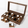 thumbnail image 2 of Vowella 12-Slot Wood Watch Box with Glass Top, Luxury Watch Display Case with Velvet Lining, Watch Organizer for Men, Brown, 2 of 11