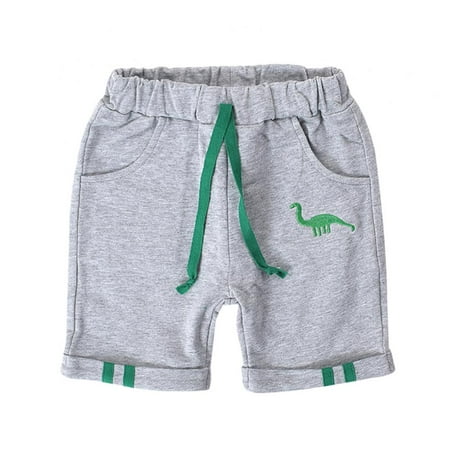 

Bullpiano 1-6T Boys Summer Cotton Shorts Dinosaur Print Embroidered Sports Shorts Kids Beach Short for Running Fitness (Gray)