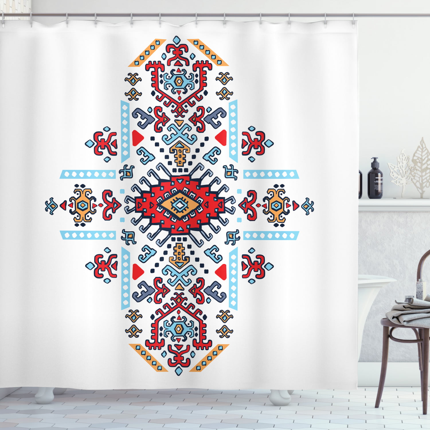 Retro Shower Curtain Oriental Hippie Motif Print for Bathroom 
