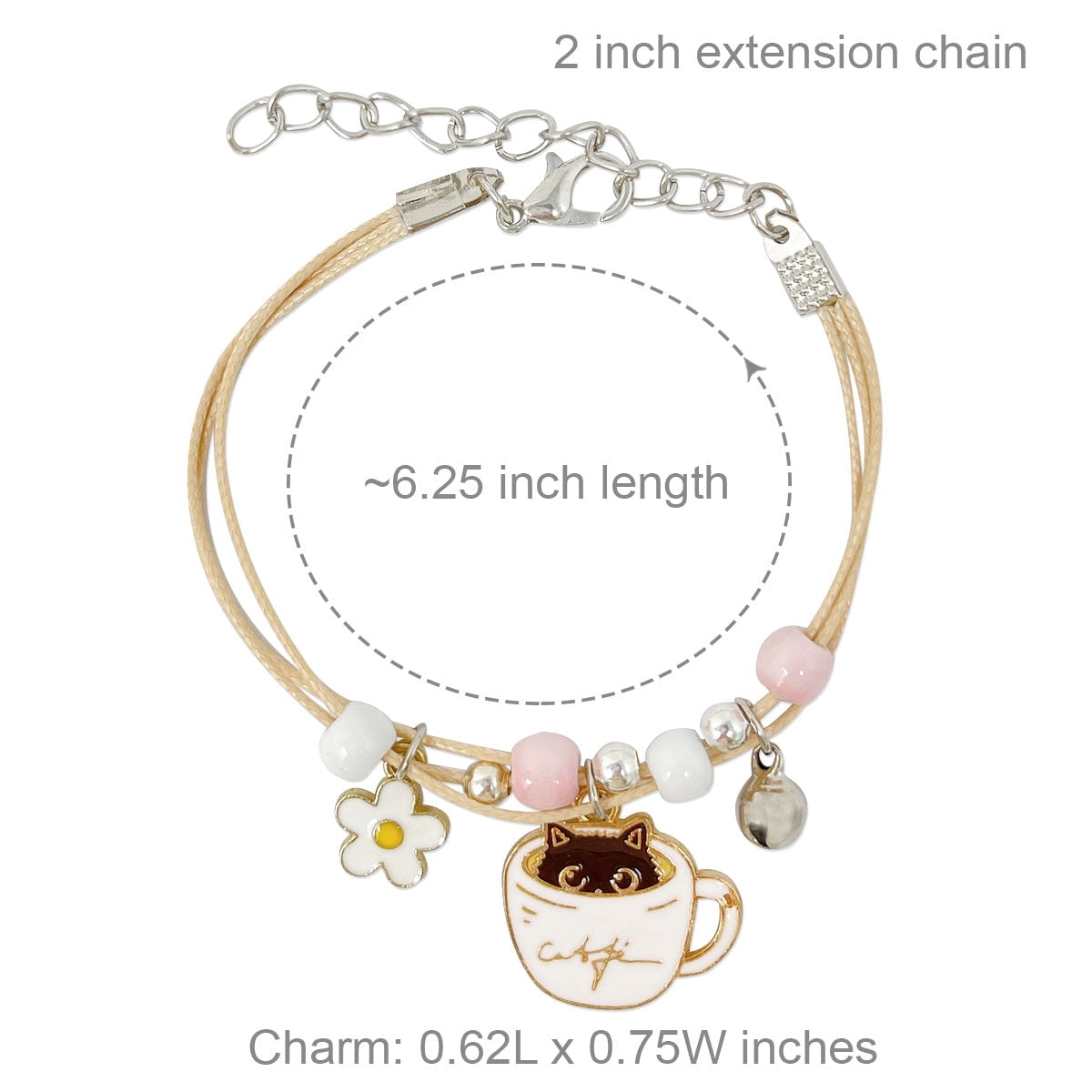 Wrapables Friendship Beaded Enamel Charm Bracelet, Pink Bow Kitty Crystal Beads, Women's, Size: One Size