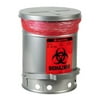 Justrite 05914 6 Gallon Steel Biohazard Waste Can, Foot-Operated, Self-closing SoundGard™ Cover, Silver - 05914