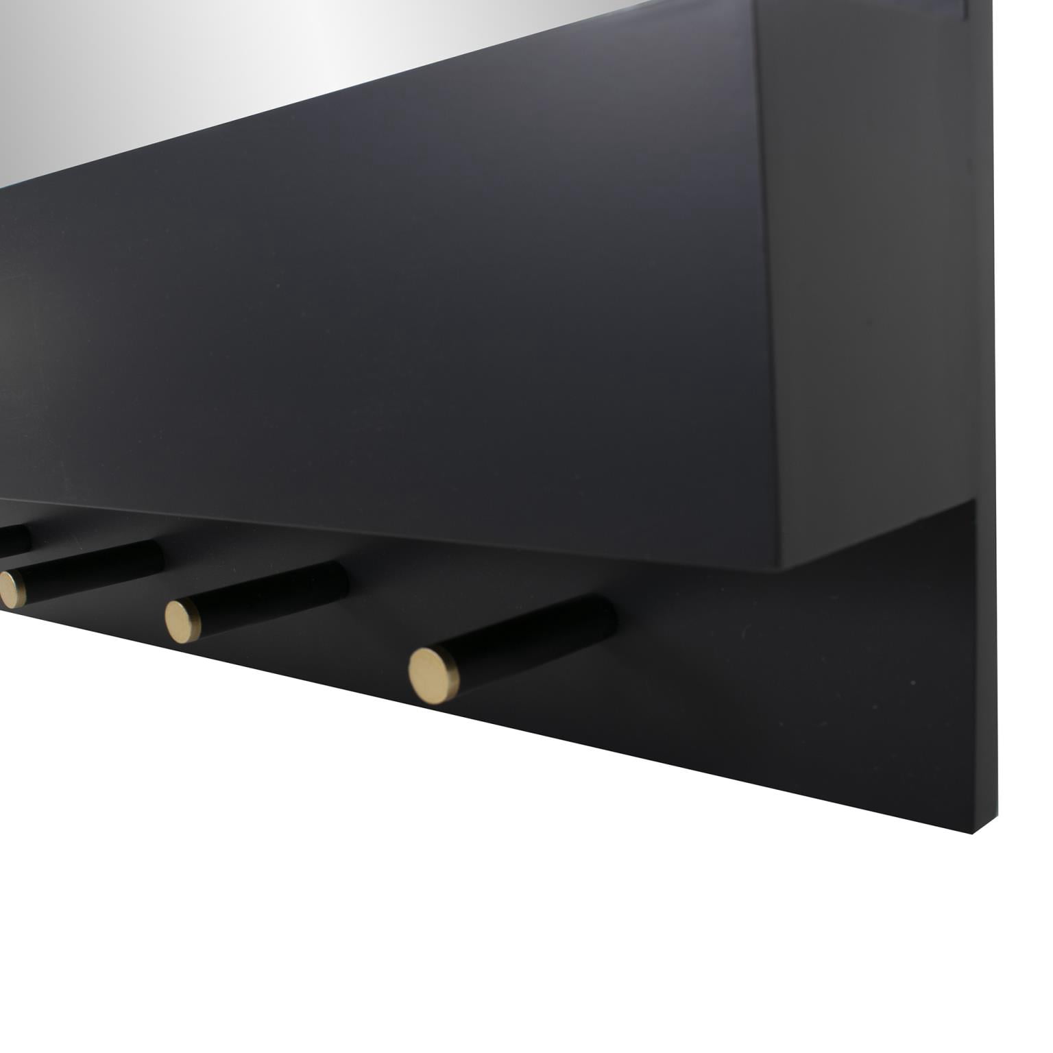 Tyler Dillon Matte Black Wall Mirror with Storage Shelf & Garment Hooks - 24"H x 24"W