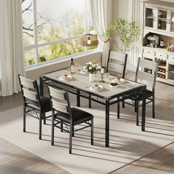 Ensemble de Table à Manger pour 4, Ensemble de Table de Salle à Manger pour 4 avec Protège-Coins, Ensemble de Table et Chaises de Cuisine en Bois de 4 avec Chaises Rembourrées pour Petit Espace, Cuisine, Appartement