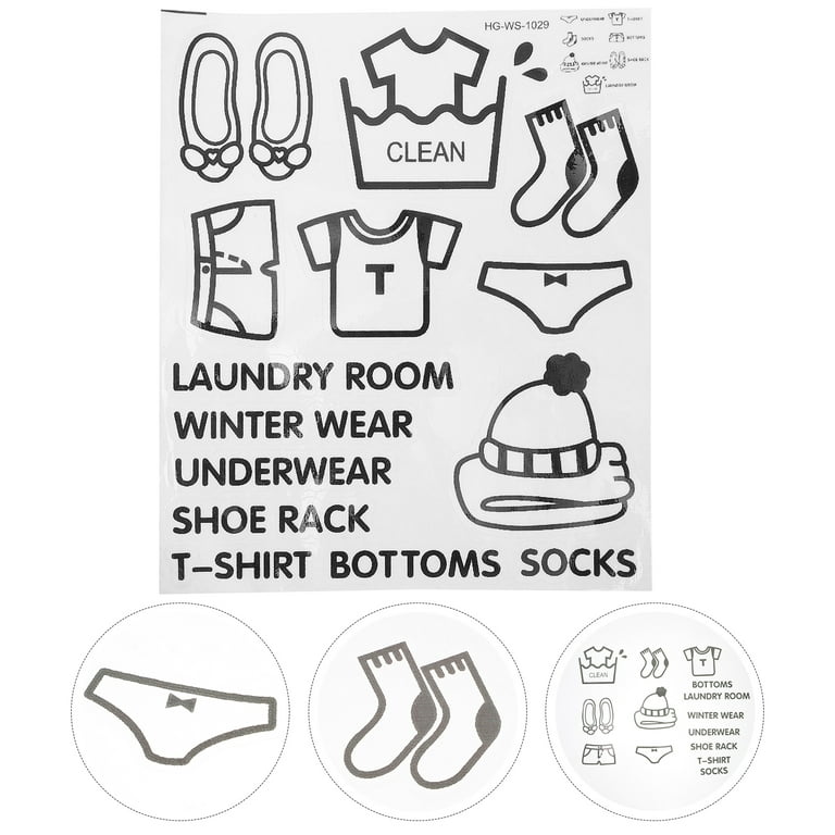 IWOWHERO 3 Sheets Clothing Dresser Sort Sticker Wall Stencils Clothes  Labels for Wall Mural Art Kids Labels Toddler Dresser for Boys Clothes Sort