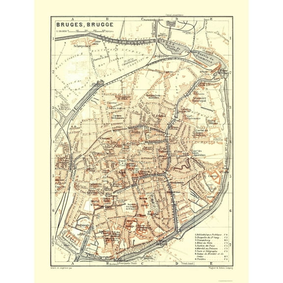 Historic Map - Bruges Belgium - Baedeker 1910 - Vintage Wall Art