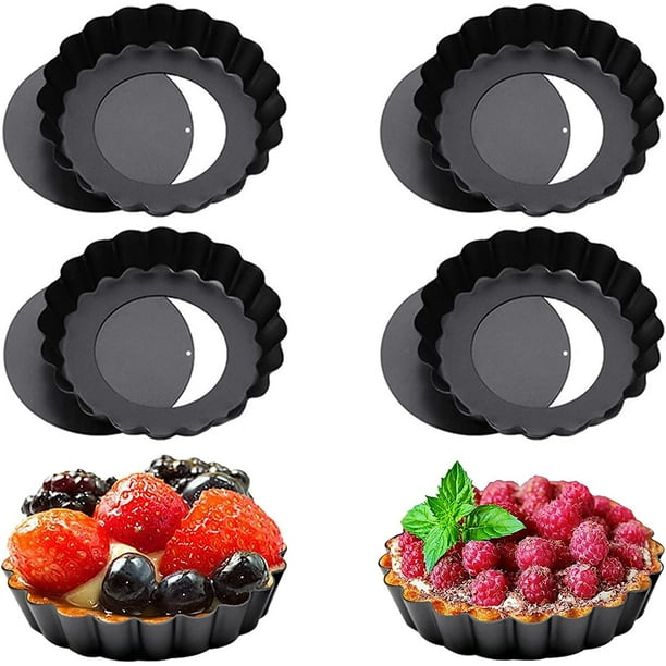 ER 6 moldes para tartaletas, molde para quiche antiadherente de 10 cm, molde para tarta redondo con fondo extraíble, molde para tarta estriado, molde para quiche con fondo extraíble para pastelería casera ER