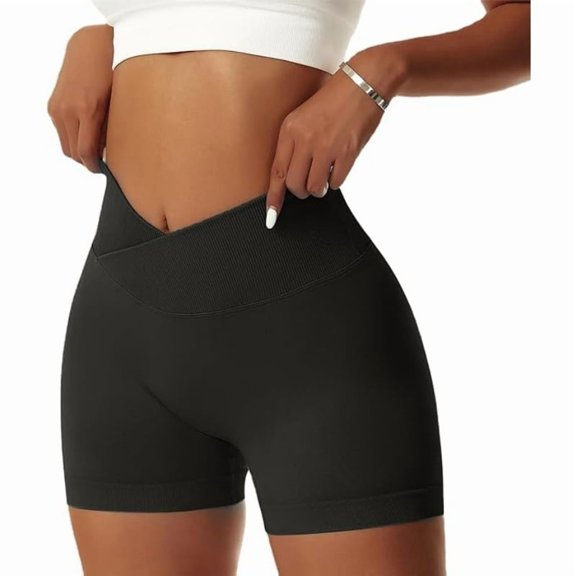 【Butt Lifting & Shaping】Yoga Shorts for Women, High Waist V Crossover Workout Biker Shorts, Tummy Control Seamless Leggings for Women, Comfortable & Stretchy Fitness Shorts