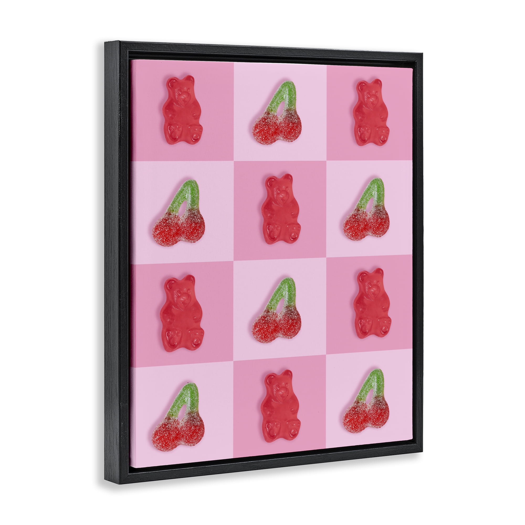 Stupell Industries Gummy Bears and Cherries Grid Black Framed Floater Canvas Wall Art, design by LISH Creative