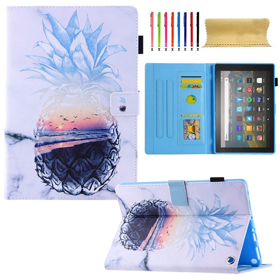 Allytech Fire Max 11 Case 13th Generation 2023, PU Leather Flip Folio Stand Shockproof Cards Holder Antislip Pencil Holder Protective Case Cover for Amazon Fire Max 11 - Pineapple