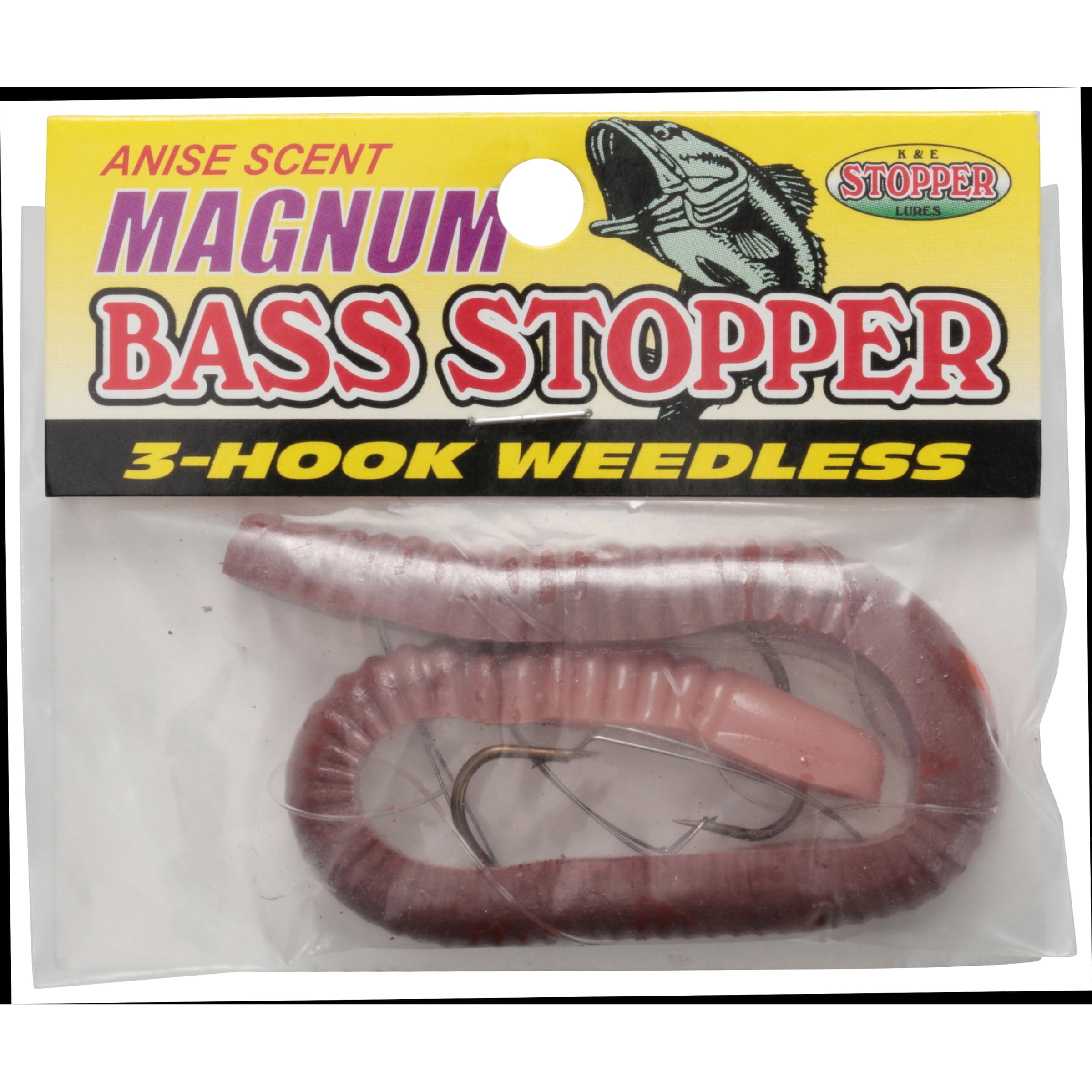 K&E Tackle Bass Stopper Magnum Rigged Worm 6" 3-Hook - Natural