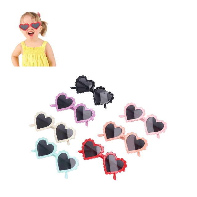 Ensemble de 7 Pcs de Lunettes de Soleil pour Enfants en Forme de Cœur, Mignonnes, Protection pour Fête Extérieure, Lunettes de Soleil pour Garçons et Filles