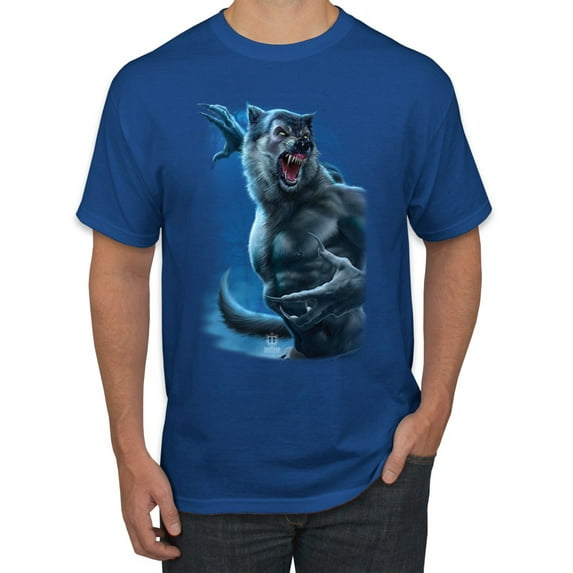 Wild Bobby, Werewolf Woods in the Night Scary Horror, Pop Culture, Men Graphic Tees, Royal, Large