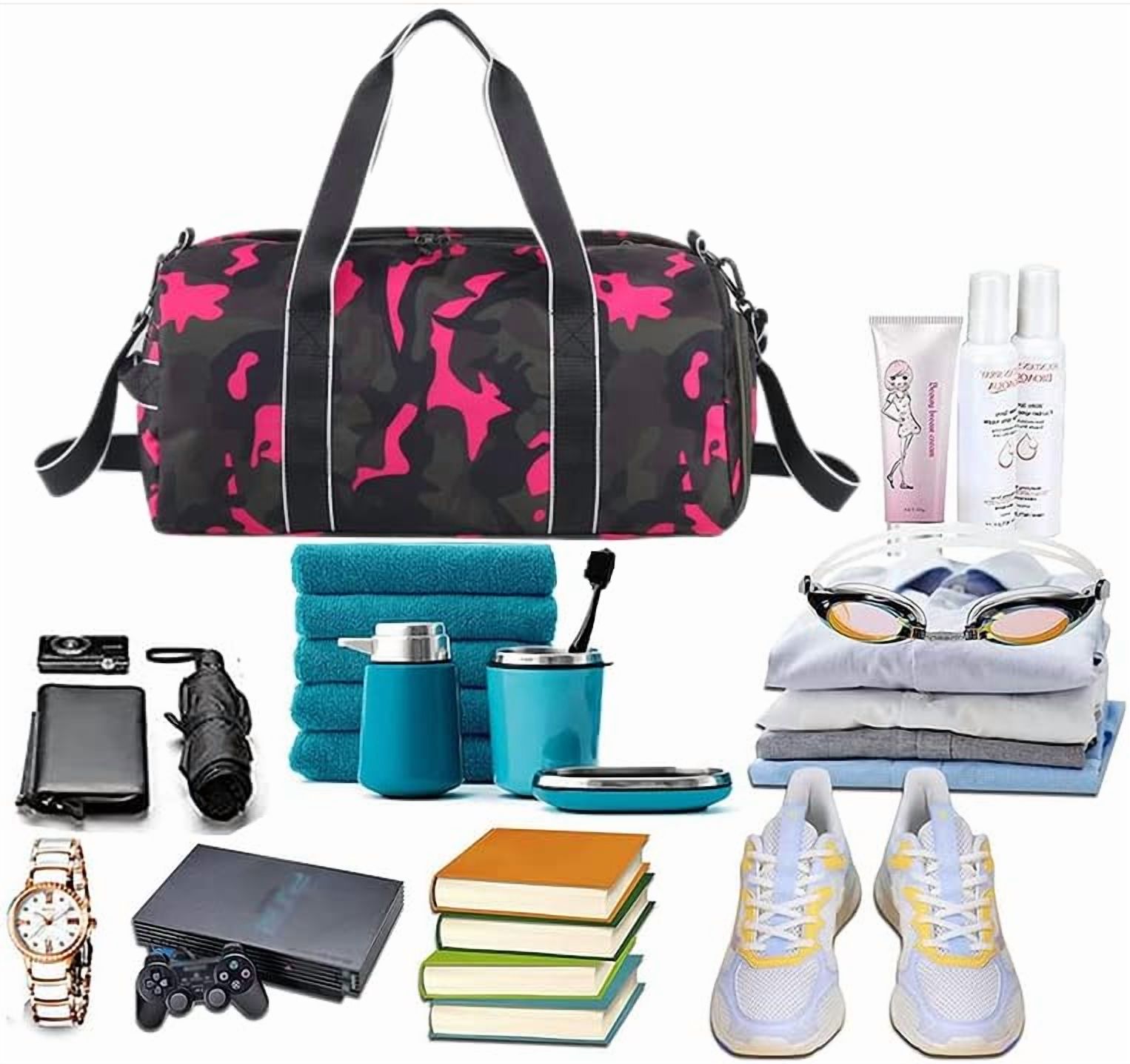 Kids Overnight Duffle Bag Girls Boys Sports Gym Bag with Shoe Compartment Wet Pocket Camouflage travel bag (ArmyGreen)