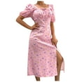 thumbnail image 2 of Robes pour Femmes Été 2024, Robe Décontractée Sexy à Col Carré, Manches Bouffantes, Robe Fendue Florale pour Vacances, Manches Courtes, Col en V, 50 % de Réduction!, 2 of 4
