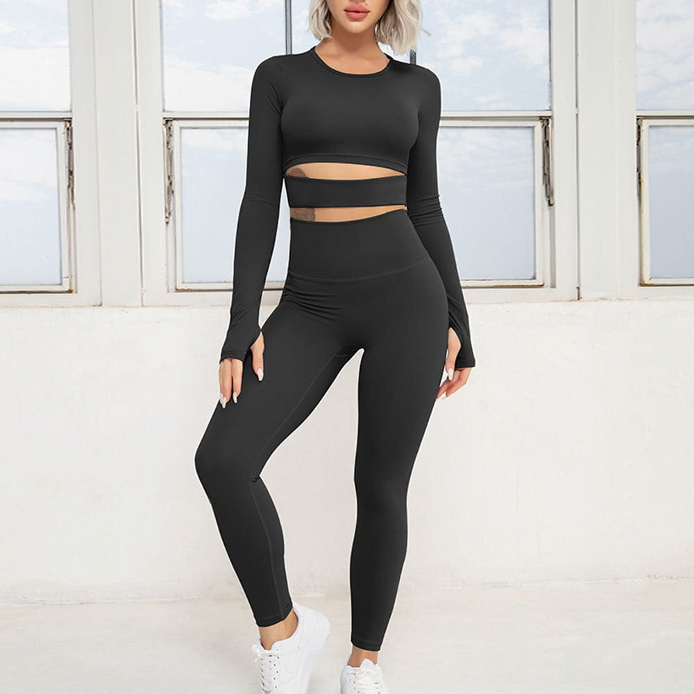 Women Workout Sets 4 Pieces Long Sleeve Yoga Wear Gym Clothes Fitness Crop  Top High Waist Leggings Athletic Outfits - China Women Workout Outfits and  Gym Workout Sets price