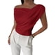 thumbnail image 1 of Top Corto de Verano con Hombros Descubiertos para Mujer, , Sin Mangas, con un Solo Hombro Fruncido, Estilo Y2K, para Salir Vino Tinto M, 1 of 7