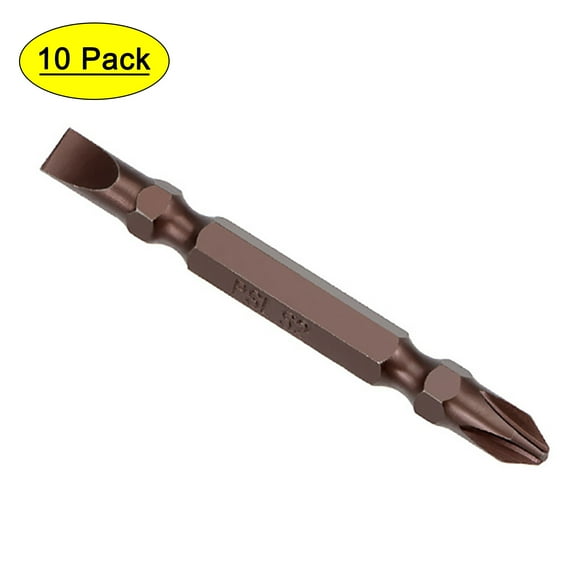 10 pcs 1/4" Hex Shank 65mm Length Magnetic Screwdriver PH2/SL6 Slotted-Phillips Double-Head Screwdriver Bits S2