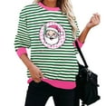 thumbnail image 4 of GuzomFashion Womens Hot Pink Christmas Sweatshirt - Soft Polyester, Long Sleeve Striped, Santa Graphic, Relaxed Fit Round Neck, S-XXL for Holiday Gatherings & Casual Wear,Size 2XL, 4 of 5