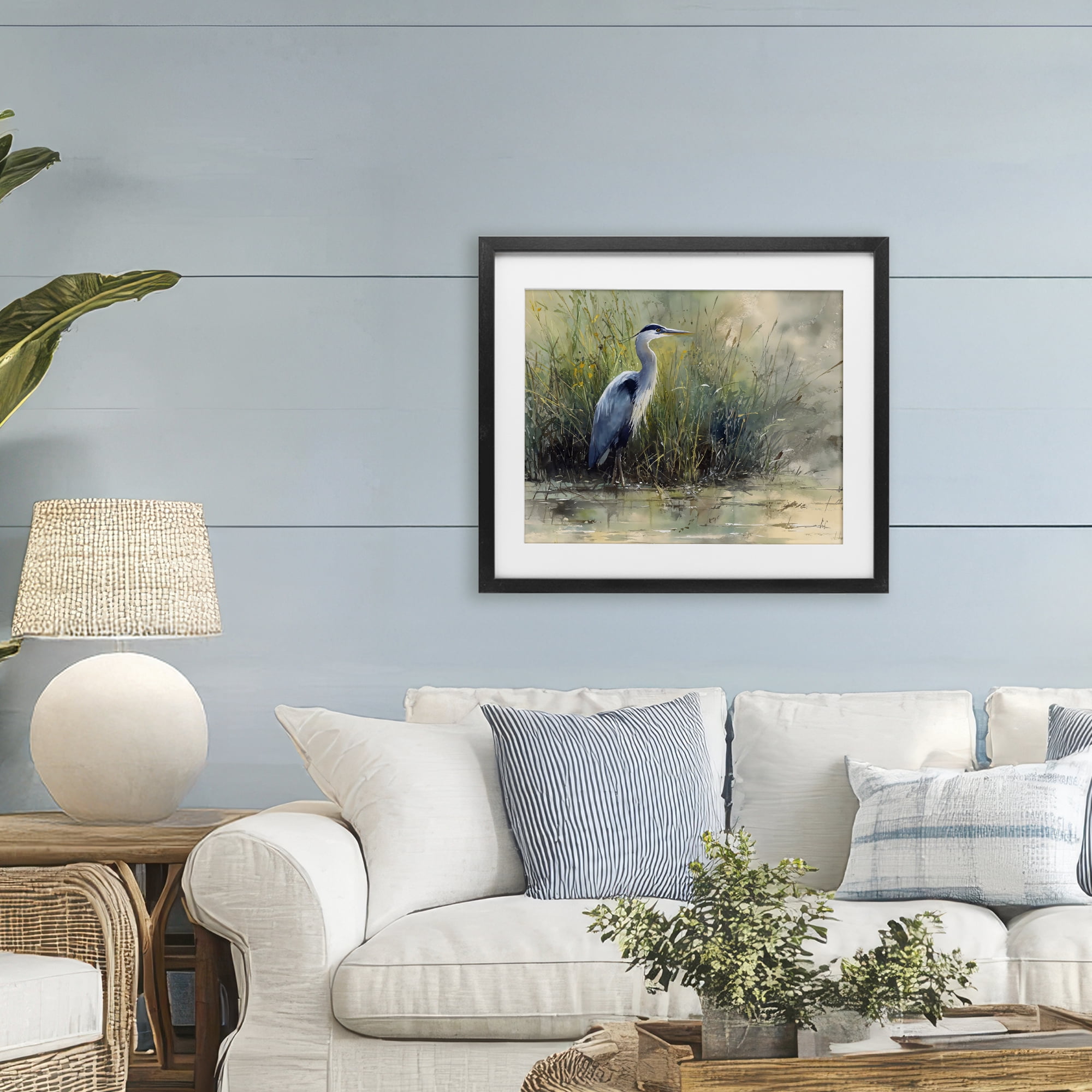 Stupell Industries Heron In The Grass Black Framed Print Under Glass, design by Franklyn Gregory