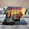 Creowell Sunset Water Rocks Flannel Throw Blanket for Bed Couch Sofa