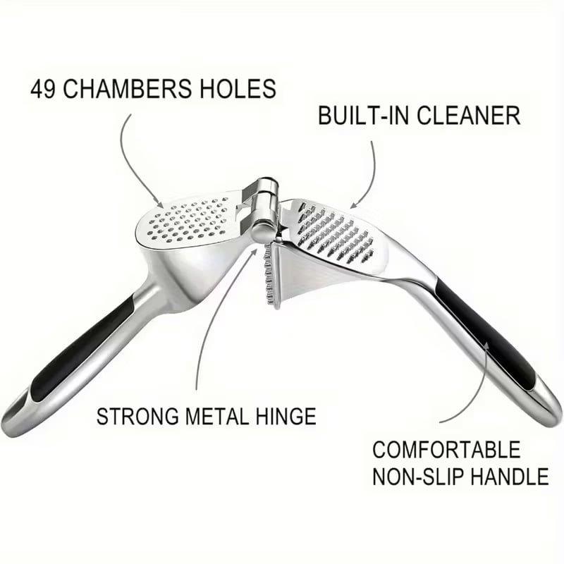 Stainless Steel Garlic Press - Ergonomically designed, durable kitchen tool that mashes garlic effortlessly