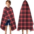 thumbnail image 3 of Red and Black Plaid Pattern Hooded Bath Towel，60"x35" for Ages 3 To 12 Kids, Quick Dry Lightweight Soft Microfiber Hood Beach Towel Cover Up for Kids, 3 of 7