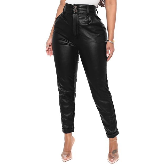 Pantalones de piel sintética para mujer, pantalones ajustados de cintura alta