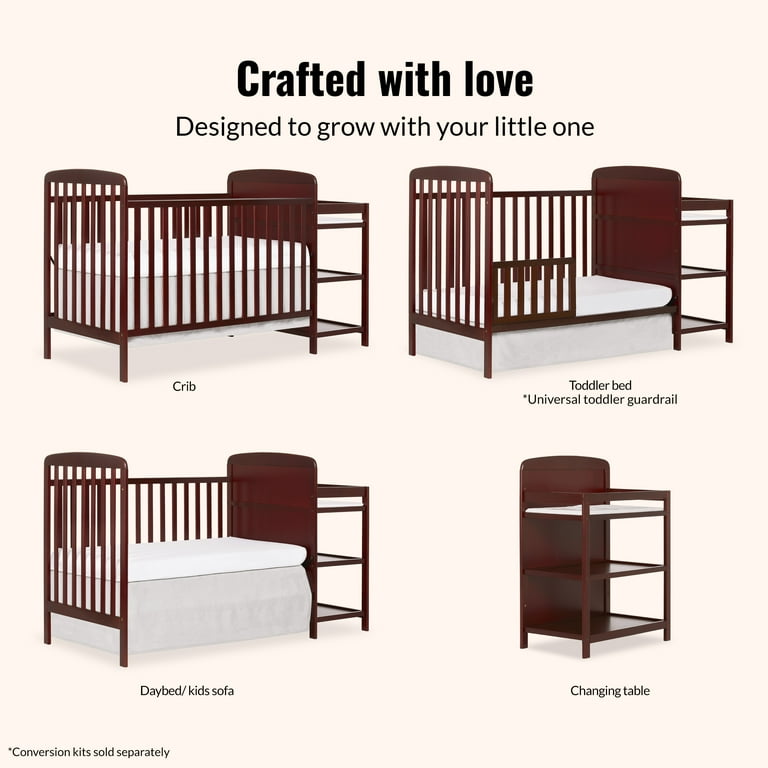 Dream On Me Anna 3-in-1 Convertible Crib with Changing Table
