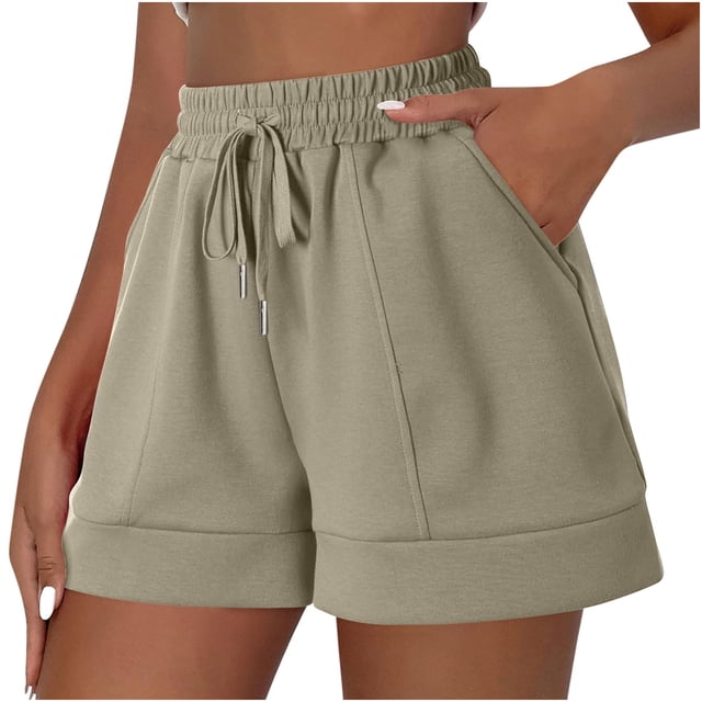 Timegard Athletic Shorts for Women Drawstring Elastic Waist Solid Color Casual Loose Workout Shorts
