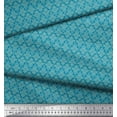 thumbnail image 3 of Soimoi Blue Silk Fabric Palmette Damask Printed Fabric 1 Yard 42 Inch Wide, 3 of 3