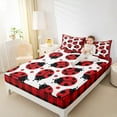 thumbnail image 4 of jejeloiu Cute Ladybug Twin Sheet Sets,Reometric Geometric Plaid Twin Fitted Sheet,Red White Black Flat Sheet For Boys Kids,Ultra Soft Home Decor,3-Piece, 4 of 7