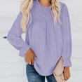 thumbnail image 3 of Top de mujer con diseño de tejido de gasa de Color puro con correa trasera, blusa con mangas abullonadas para vacaciones de otoño, morado XXL, 3 of 6