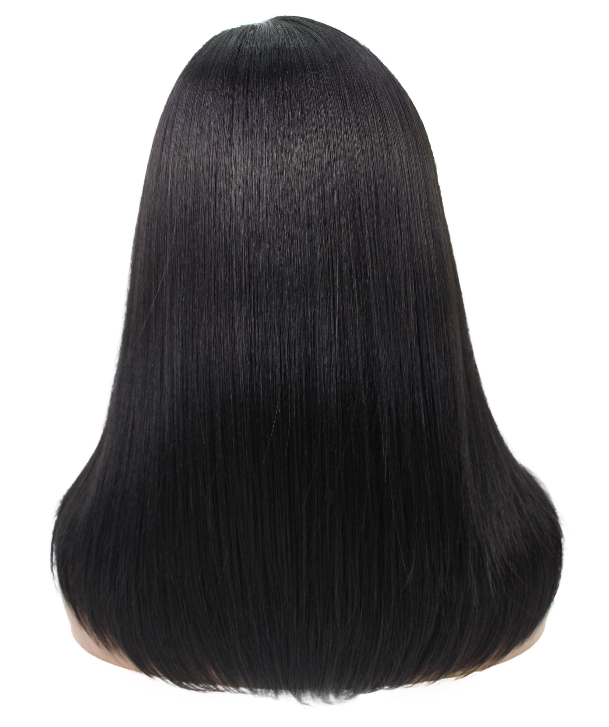 LUXLUXE Gabriella 18 inch Cut Layered 3.5" C Parting HD Lace Front Wig, Heat Resistant Synthetic Fiber Hair, Natural Black