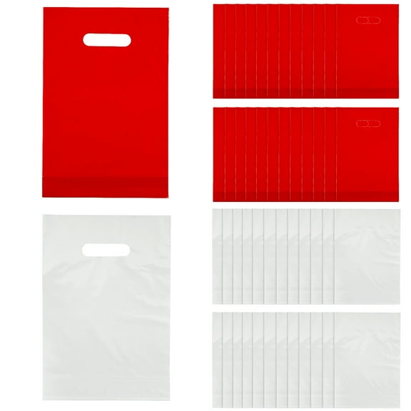 Fun Express Plastic Goody Bag Kit Red & White, 8 1/2" x 12" Bulk 100 Pieces