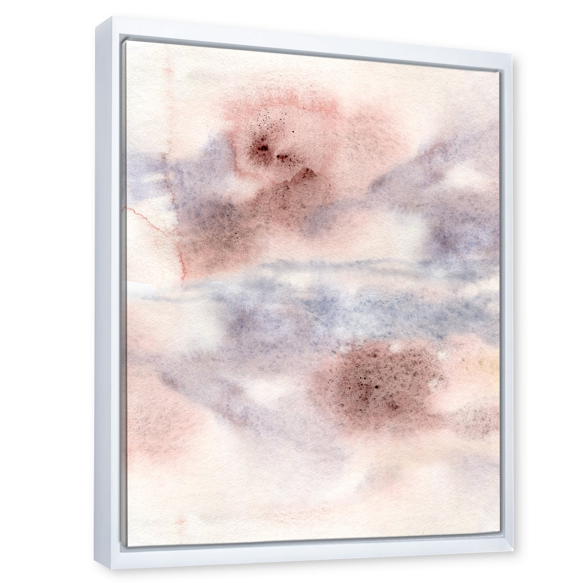 Pastel Abstract With Gray Blue Pink and Red Spots 24 in x 32 in Framed Painting Canvas Art Print, by Designart