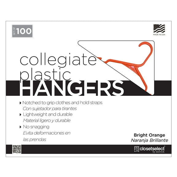 Closetselect Plastic Notched Adult Hangers for Any Clothing Type, Bright Orange 100 Count