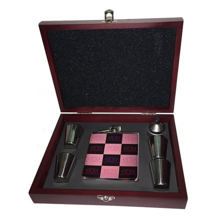 

KuzmarK Pink Leather Flask Set in Rose Wood Gift Box - Oklahoma Modern Art