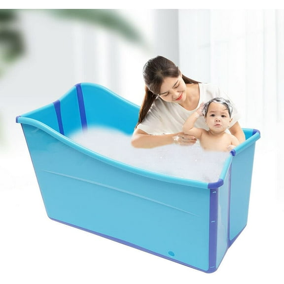 Miumaeov Portable Foldable Bathtub, Large Space Home Bath Tub Bathroom Kids Swimming Pool Blue