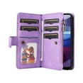 thumbnail image 2 of Multifunctional Case for Moto G Power 2021,Card Slots[RFID Blocking],Durable Flip Kickstand Magnetic Closure PU Leather Zipper Wallet Wrist Strap Shockproof Case for Motorola Moto G Power 2021, Purple, 2 of 12