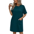 thumbnail image 2 of CHUMUD Cotton Short Dresses for Women Crew Neck T-shirt Mini Dress with Pockets Summer Solid Casual Loose Outfits, 2 of 6