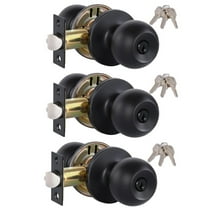 Tyeign Matte Black Keyed Entry Door Knob Set, Universal 1-3/8 to 2 in Thick Door Lock with 3 Keys, All-Metal Interior Exterior Privacy Knob for Bedroom, Apartment, Office, Front Door