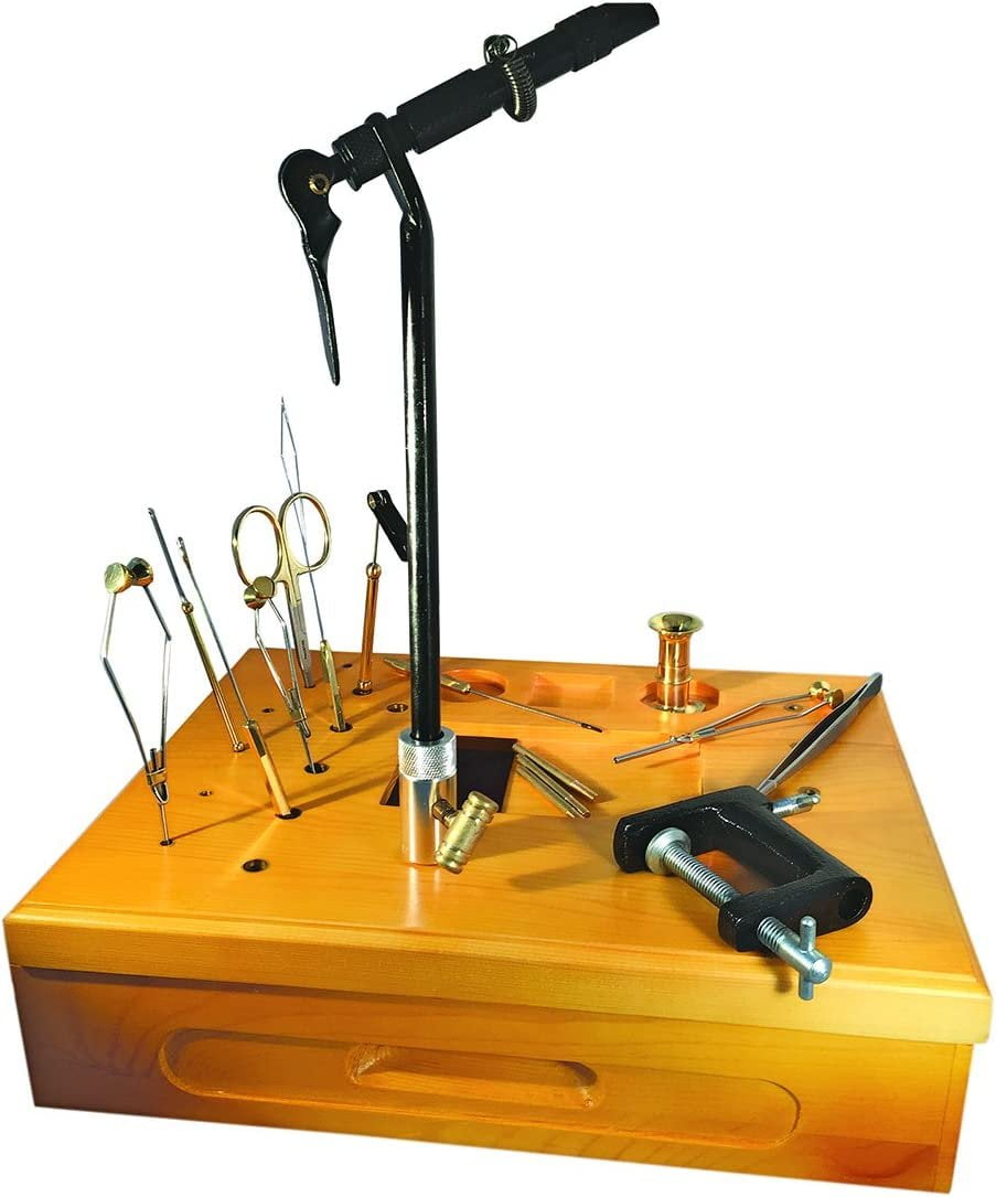 Angler Fly Tying Fishing Kit Tool Organizer Wooden Fly Fishing Desk