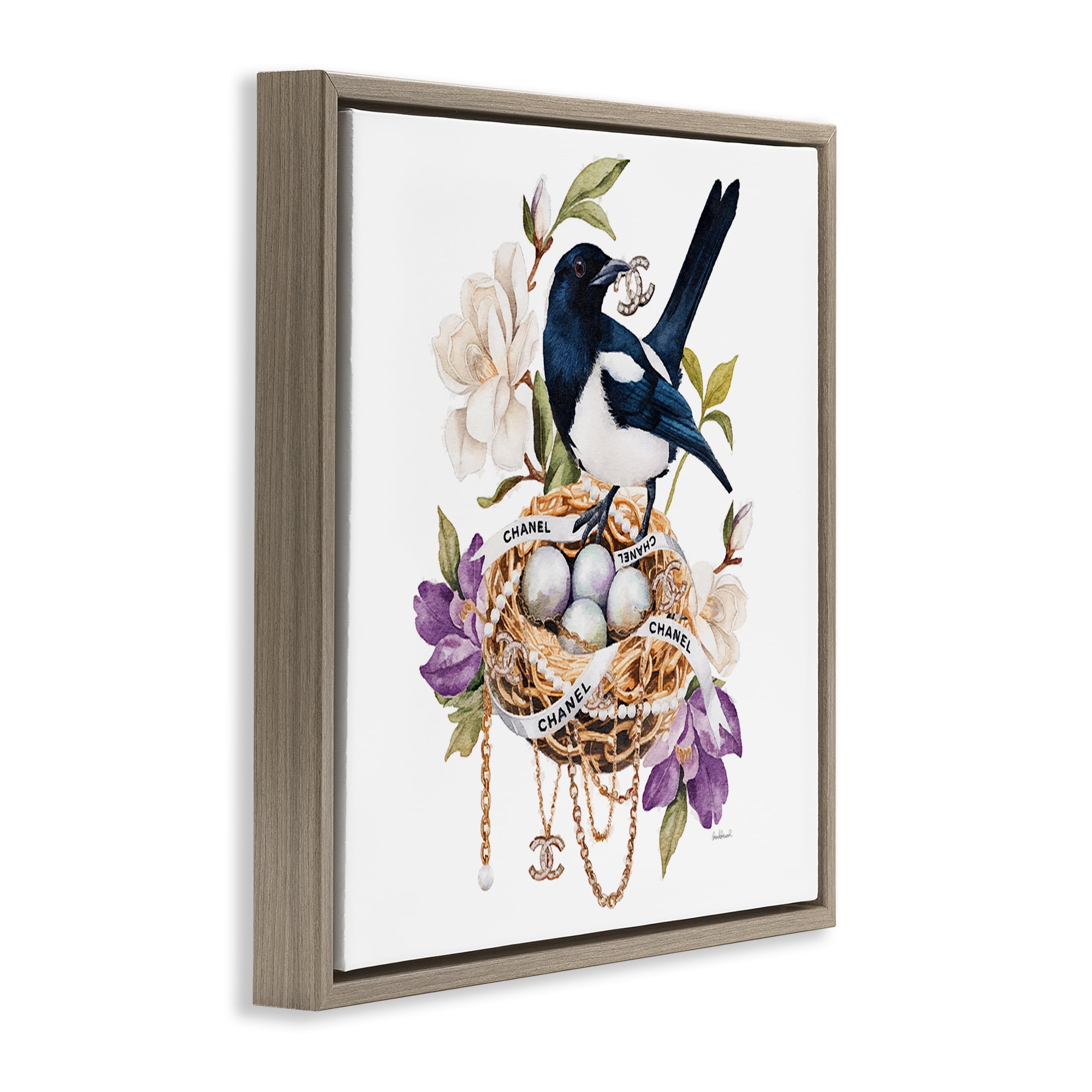 Stupell Industries Glam Birds Nest Magnolia Brown Framed Floater Canvas Wall Art, design by Amanda Greenwood