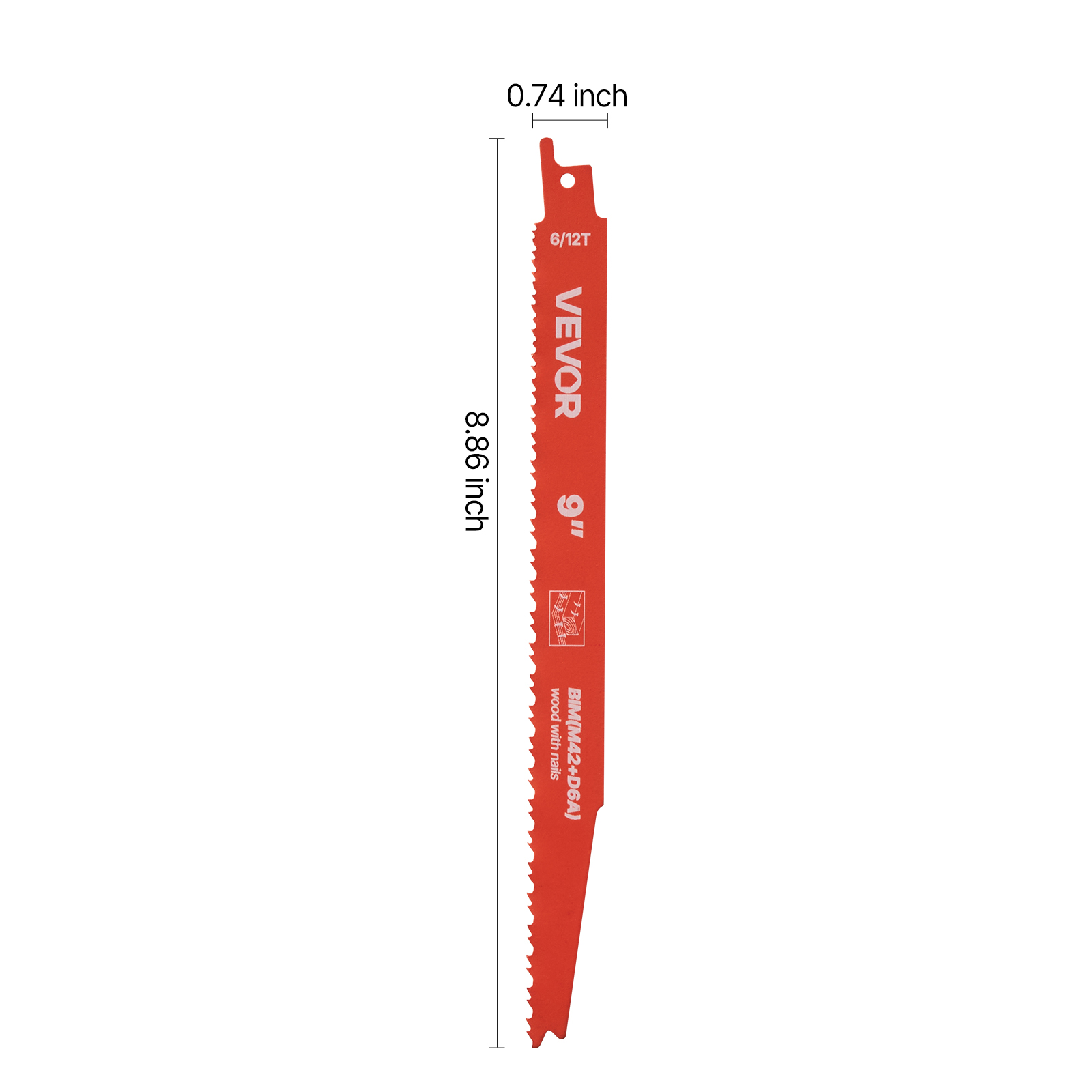 VEVOR Reciprocating Saw Blades, 25 Pack, 6/12 TPI Bi-Metal Reciprocating Saw Blade Set with Universal Shank, Sharp Teeth for Fast and Smooth Cuts, for Wood and Nail-Embedded Wood Demolition, Orange